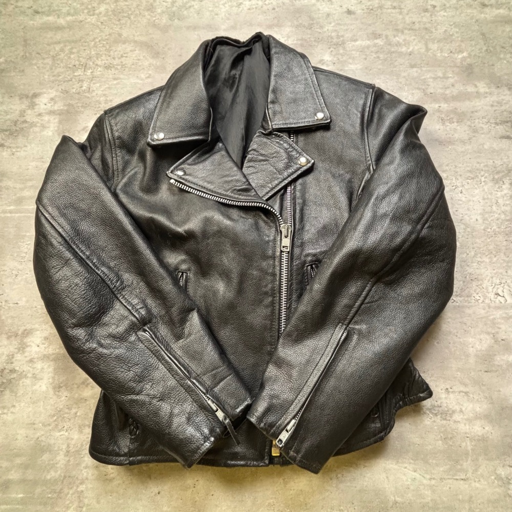 Leather King Extra Small Black Biker Braided Studded Leather Motorcycle Jacket